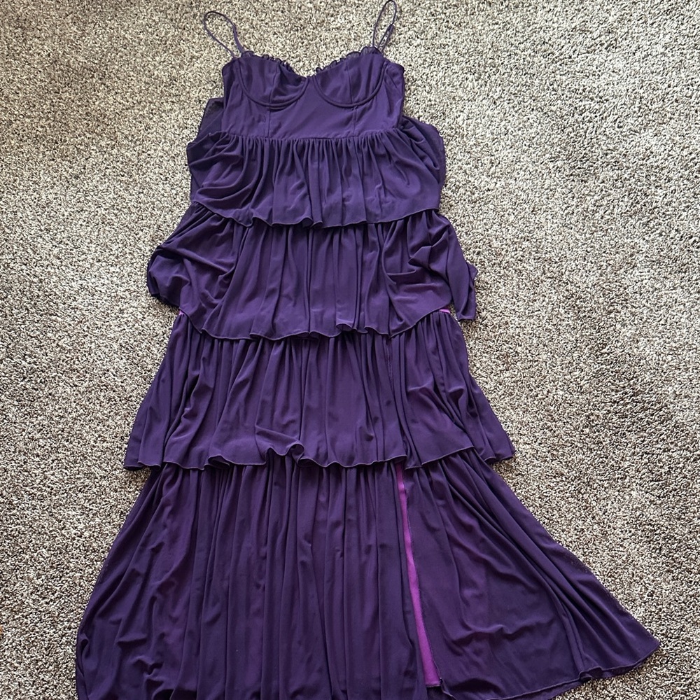 Lucy in the Sky Deep Purple Tiered Maxi Dress with Spaghetti Straps